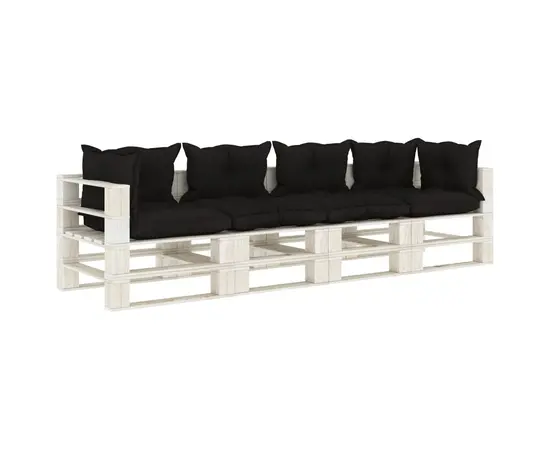 vidaXL Garten-Palettensofa 4-Sitzer mit schwarzen Kissen Holz