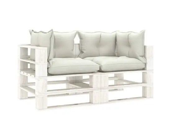 vidaXL Garten-Palettensofa 2-Sitzer mit Beigen Kissen Holz