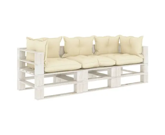 vidaXL Garten-Palettensofa 3-Sitzer mit Creme-Kissen Holz