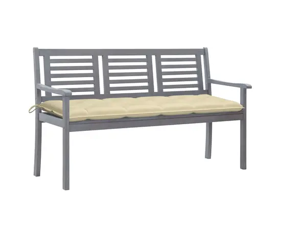 vidaXL 3-Sitzer-Gartenbank mit Auflage 150 cm Grau Eukalyptusholz