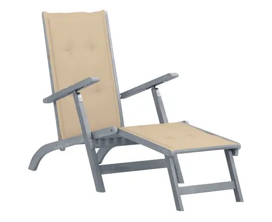 vidaXL Liegestuhl mit Fußstütze und Auflage Massivholz Akazie