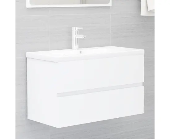 vidaXL Waschbeckenunterschrank mit Einbaubecken Weiß Spanplatte