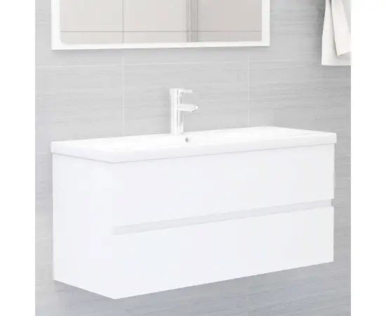 vidaXL Waschbeckenunterschrank mit Einbaubecken Weiß Spanplatte