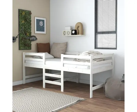 vidaXL Mittelhohes Bett mit Matratze 90x200 cm Weiß Massivholz Kiefer
