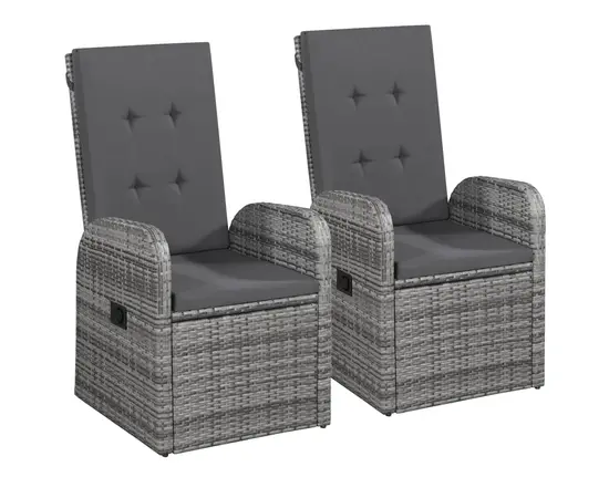 vidaXL Garten-Liegestühle 2 Stk. mit Auflagen Poly Rattan Grau