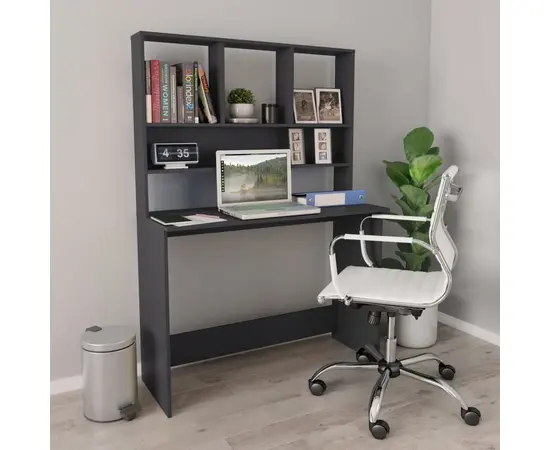 vidaXL Schreibtisch mit Regalen Grau 110x45x157 cm Holzwerkstoff