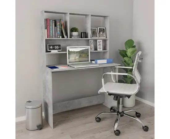 vidaXL Schreibtisch mit Regalen Betongrau 110x45x157 cm Holzwerkstoff