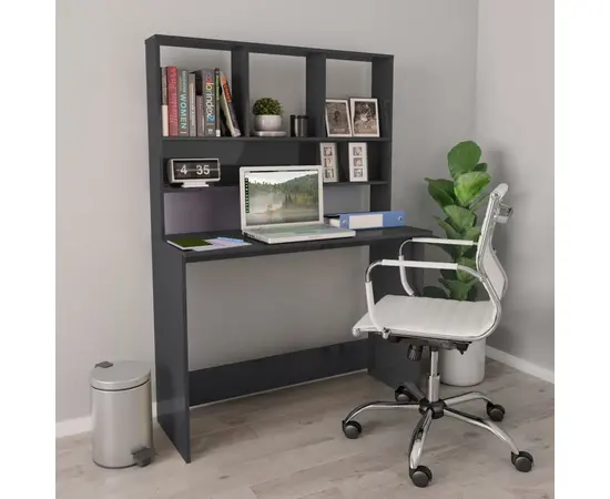 vidaXL Schreibtisch mit Regalen Hochglanz-Grau 110x45x157 cm