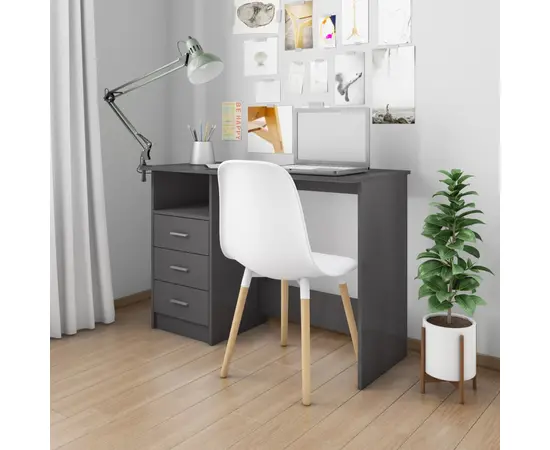 vidaXL Schreibtisch mit Schubladen Hochglanz-Grau 110x50x76 cm