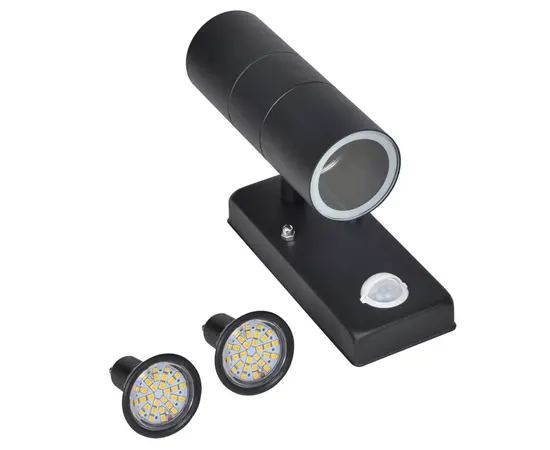 Zylinderförmige schwarze LED-Edelstahl-Wandlampe mit Sensor